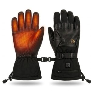 Heated Gloves for Men Women - Rechargeable Graphene Electric Full-Finger Gloves with 3 Heat Settings, Waterproof Leather for Skiing Motorcycle Winter